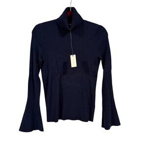 Anthropologie Moth Navy Blue Ribbed Knit Turtleneck with Bell Sleeves Size S NWT